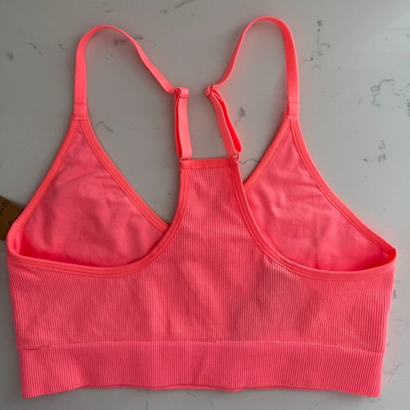🎀PINK Victoria's Secret Neon Coral Ribbed Bralette NWT🎀 - Picture 2 of 4